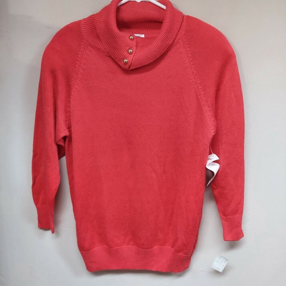 Vivat Womens Mock Neck Ribbed-Cuff Sweater Pullover 3/4 Sleeve Medium Red New